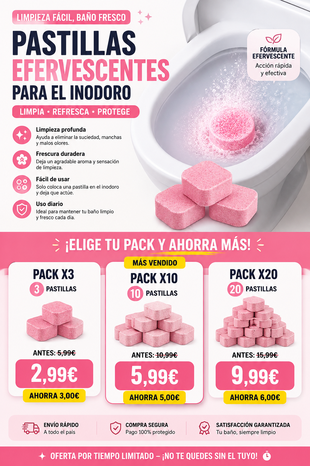 Tabletas Efervescentes Limpiadoras de Inodoro